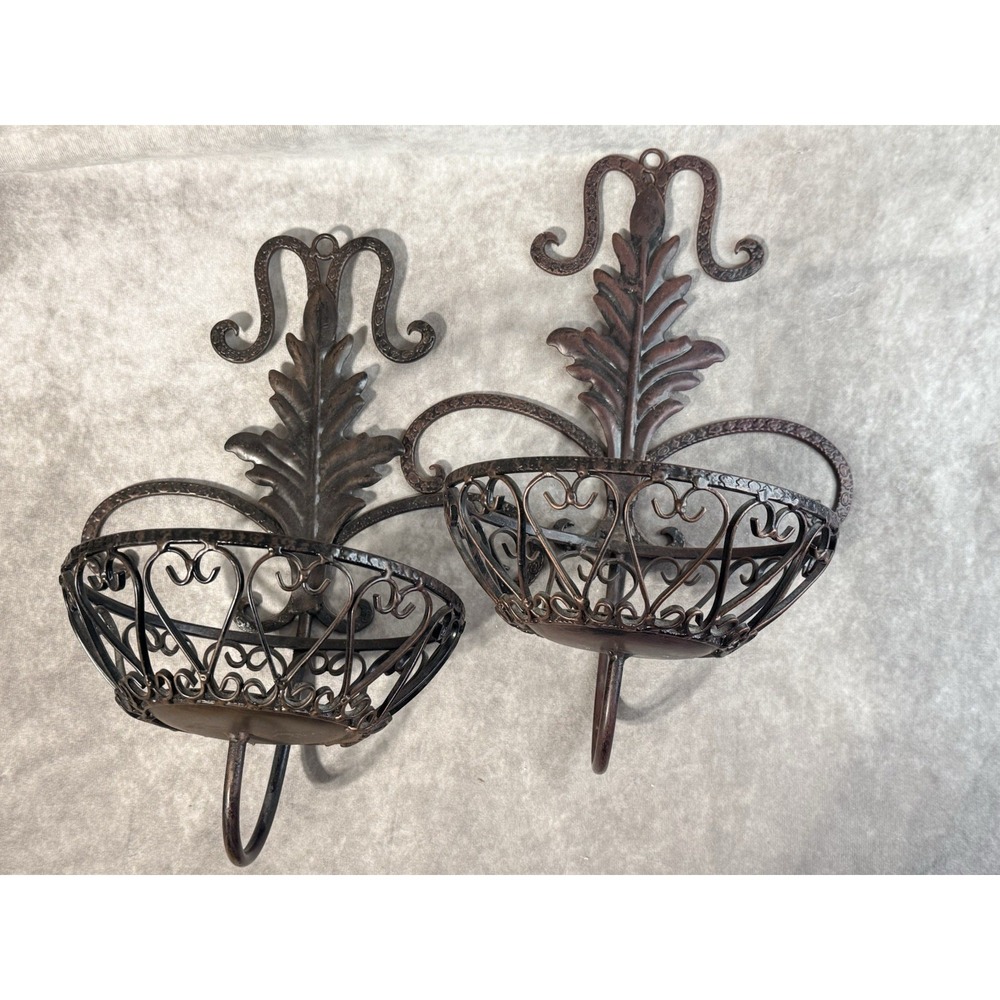 Vintage Faux Wrought Iron Homco Home Inter. 1972 Wall Pocket 14" Long Set of 2